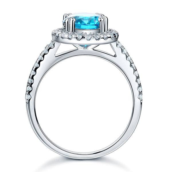 2 CT. Round Aqua Blue Simulated Diamond Halo Ring in Sterling Silver