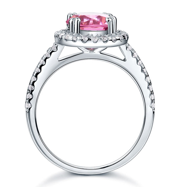 Bague halo en argent sterling avec diamants synthétiques roses ronds de 2 carats