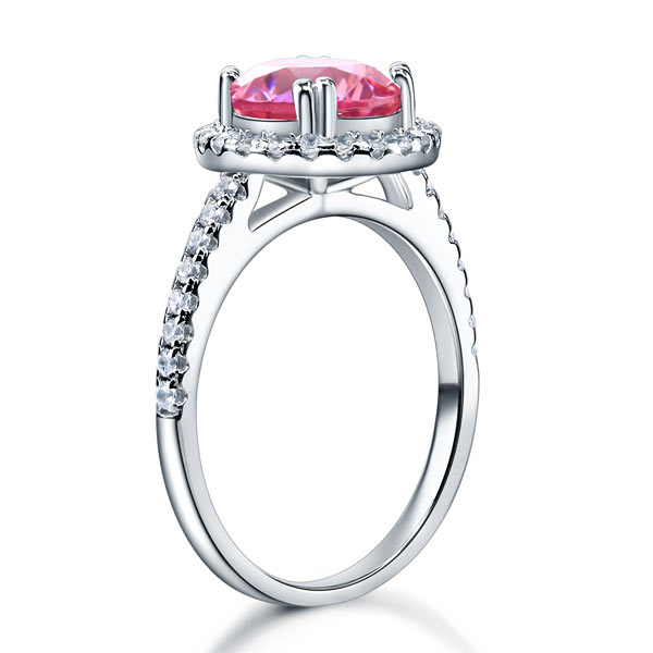 Bague halo en argent sterling avec diamants synthétiques roses ronds de 2 carats
