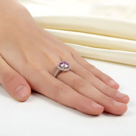 2 CT. Round Pink Simulated Diamond Halo Ring in Sterling Silver
