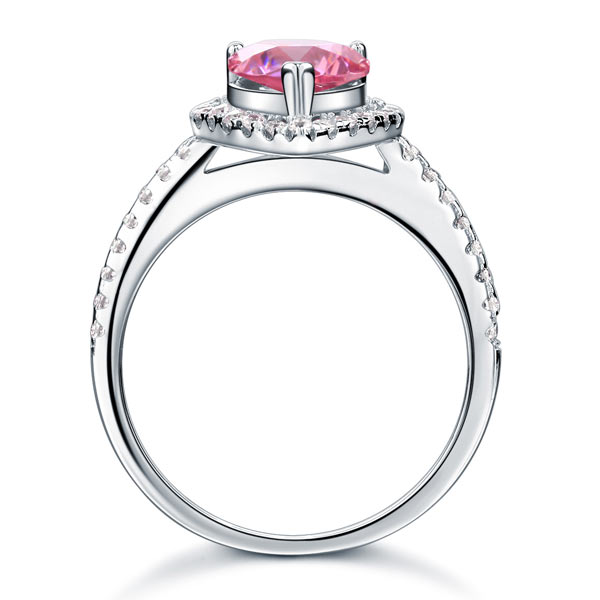 2 CT. Pear Cut Pink Simulated Diamond Halo Ring in Sterling Silver