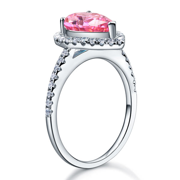 2 CT. Pear Cut Pink Simulated Diamond Halo Ring in Sterling Silver