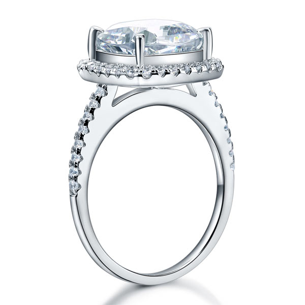Bague halo en argent sterling avec diamants synthétiques taille coussin de 5 carats