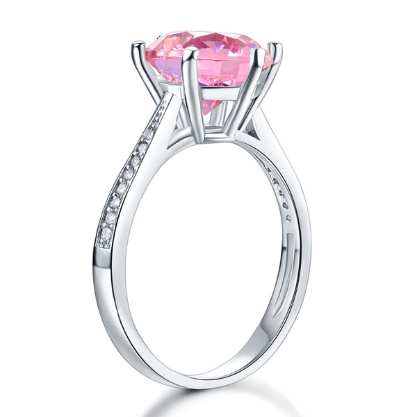Bague en argent sterling avec diamant synthétique rose rond de 3 carats