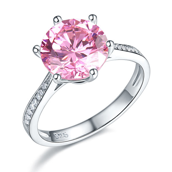 Bague en argent sterling avec diamant synthétique rose rond de 3 carats
