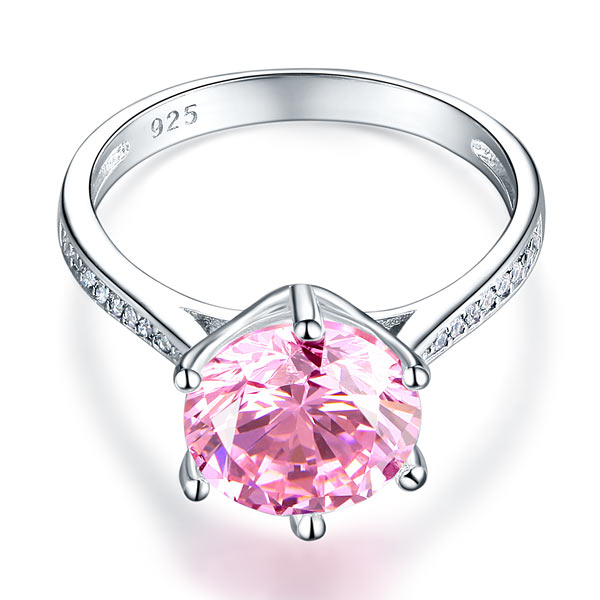 Bague en argent sterling avec diamant synthétique rose rond de 3 carats
