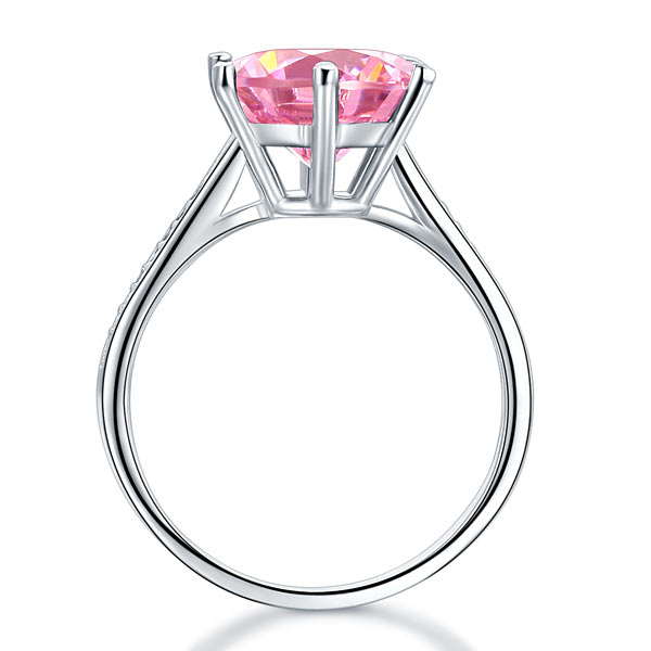 Bague en argent sterling avec diamant synthétique rose rond de 3 carats