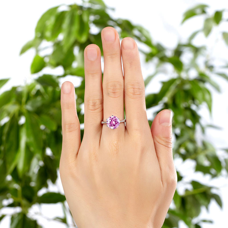 Bague en argent sterling avec diamant synthétique rose rond de 3 carats
