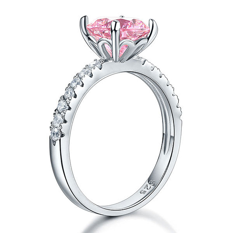 Anillo de plata de ley con diamante simulado rosa redondo de 2 quilates