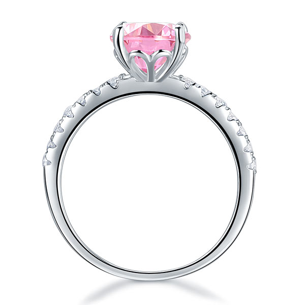 Anillo de plata de ley con diamante simulado rosa redondo de 2 quilates