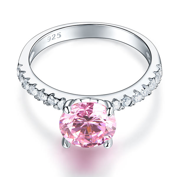 Anillo de plata de ley con diamante simulado rosa redondo de 2 quilates