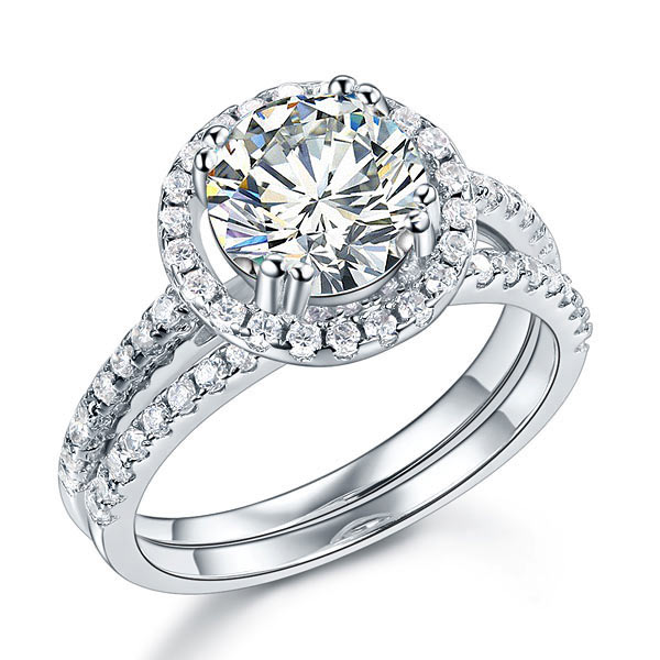 Parure de mariage en argent sterling avec diamants synthétiques ronds de 2 carats