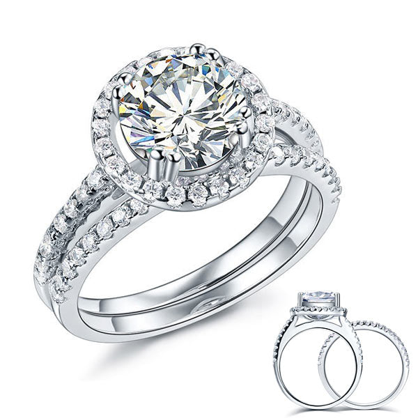 Parure de mariage en argent sterling avec diamants synthétiques ronds de 2 carats