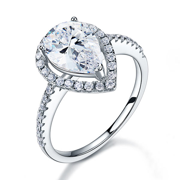 2 CT. Pear Cut Simulated Diamond Halo Ring in Sterling Silver