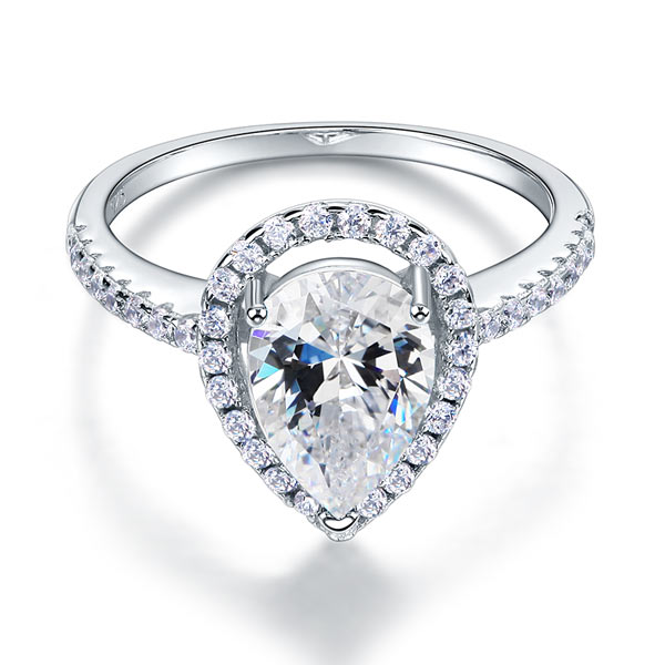 2 CT. Pear Cut Simulated Diamond Halo Ring in Sterling Silver