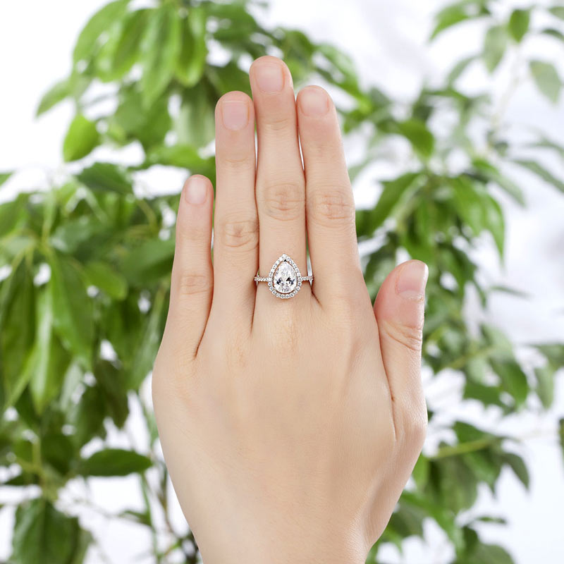 2 CT. Pear Cut Simulated Diamond Halo Ring in Rose Gold Plated Sterling Silver