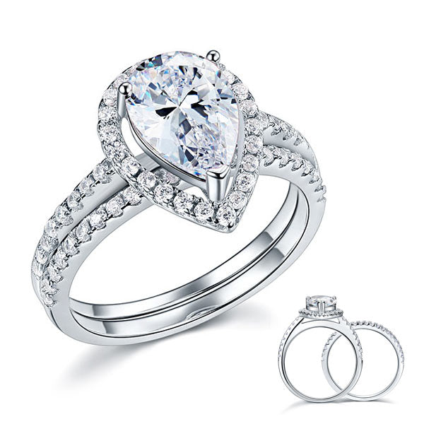 2 CT. Pear Cut Simulated Diamond Halo Bridal Set in Sterling Silver