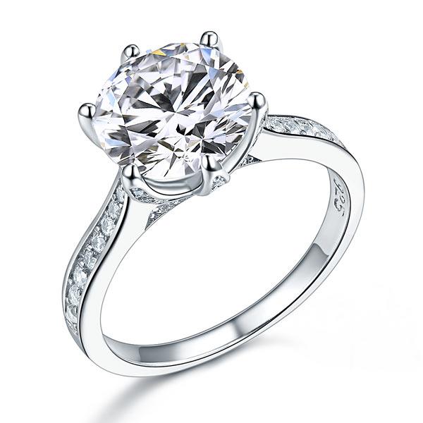 Anillo de plata de ley con diamante simulado de talla brillante redonda de 3 quilates