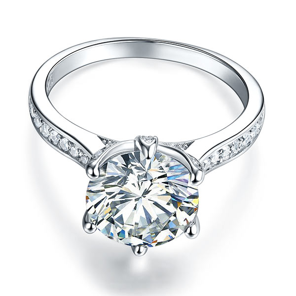 Anillo de plata de ley con diamante simulado de talla brillante redonda de 3 quilates