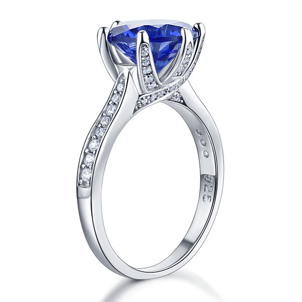 Anillo de diamantes redondos azules simulados de 3 quilates en plata de ley