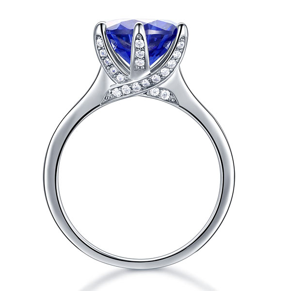 Anillo de diamantes redondos azules simulados de 3 quilates en plata de ley