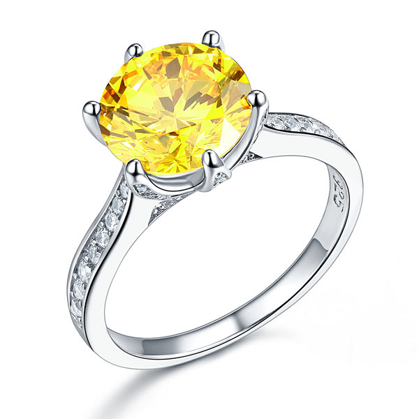 Bague en argent sterling avec diamant synthétique jaune taille brillant rond de 3 carats