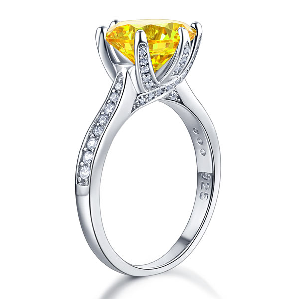Bague en argent sterling avec diamant synthétique jaune taille brillant rond de 3 carats