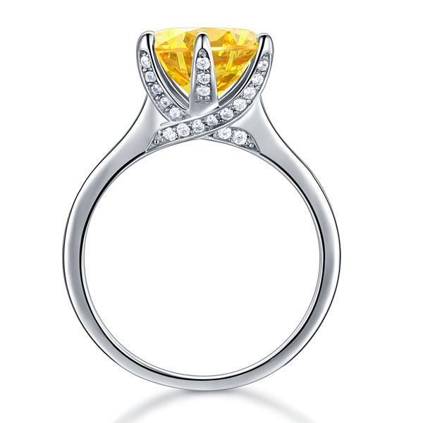 Bague en argent sterling avec diamant synthétique jaune taille brillant rond de 3 carats