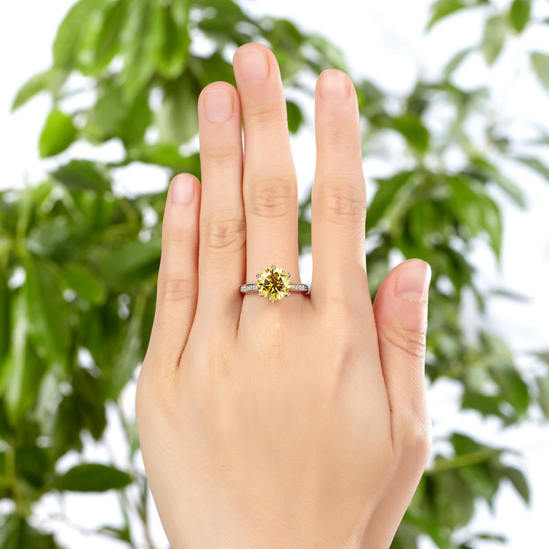 Bague en argent sterling avec diamant synthétique jaune taille brillant rond de 3 carats