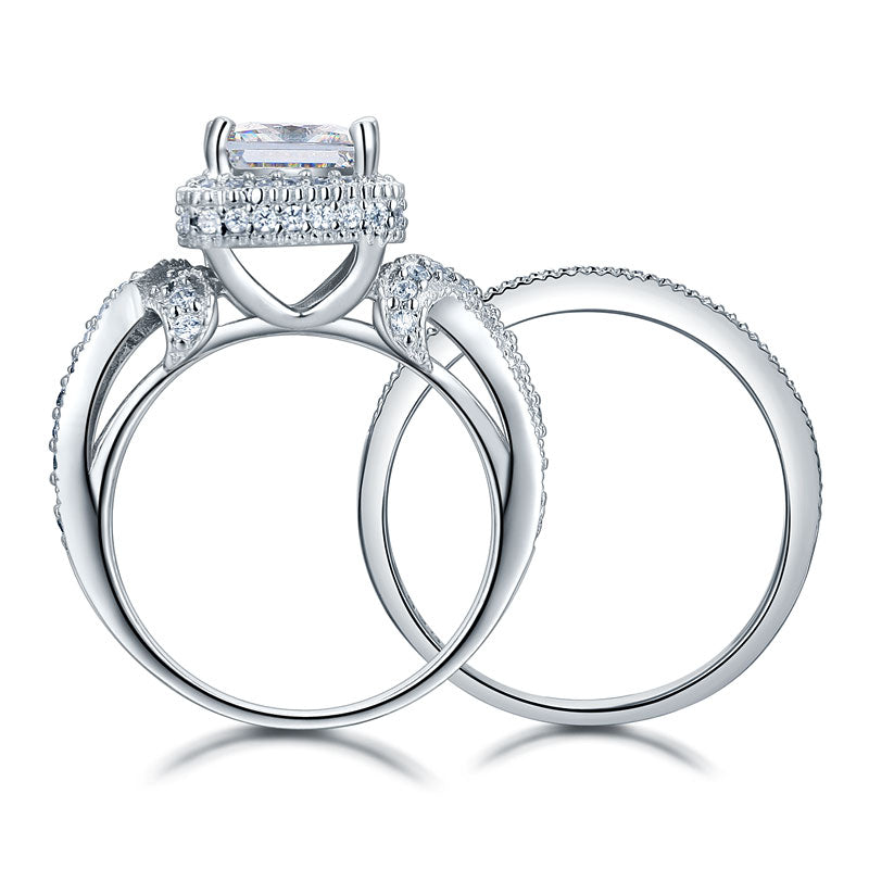 1.5 CT Princess Cut Simulated Diamond Milgrain Split Shank Bridal Set in Sterling Silver