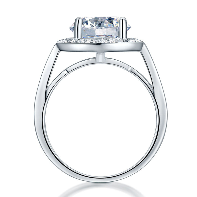 Anillo de halo de diamantes simulados redondos de 3,5 quilates en plata de ley