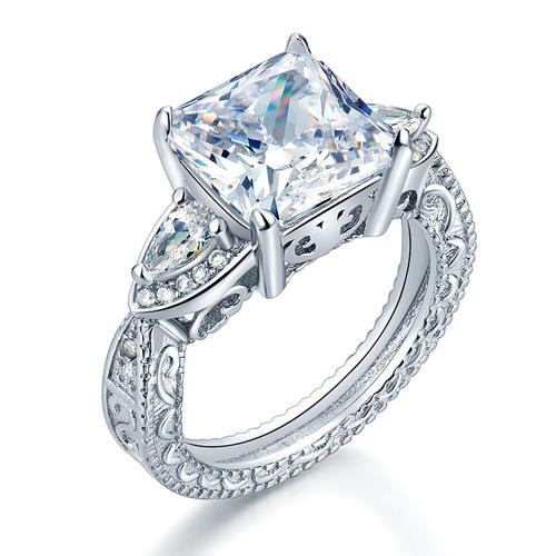 Bague vintage en argent sterling, 4 carats, trois diamants taille princesse simulés