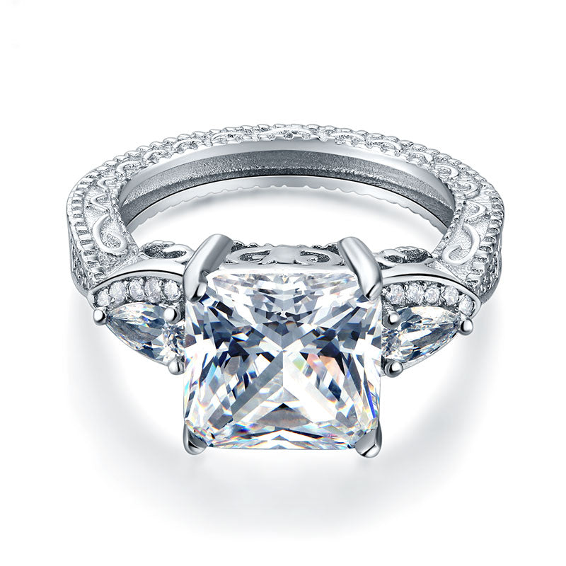 Bague vintage en argent sterling, 4 carats, trois diamants taille princesse simulés