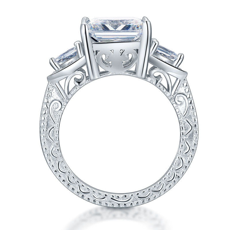 Bague vintage en argent sterling, 4 carats, trois diamants taille princesse simulés
