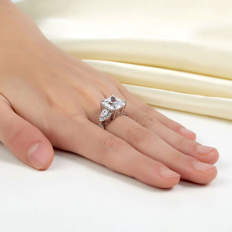 Bague vintage en argent sterling, 4 carats, trois diamants taille princesse simulés