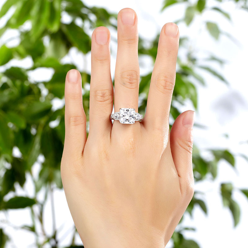 Bague vintage en argent sterling, 4 carats, trois diamants taille princesse simulés