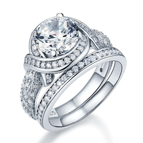 Parure de mariage en argent sterling avec diamants synthétiques Swirl Halo de 2 carats