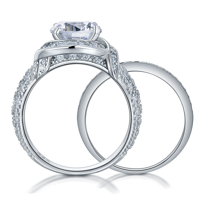 Parure de mariage en argent sterling avec diamants synthétiques Swirl Halo de 2 carats