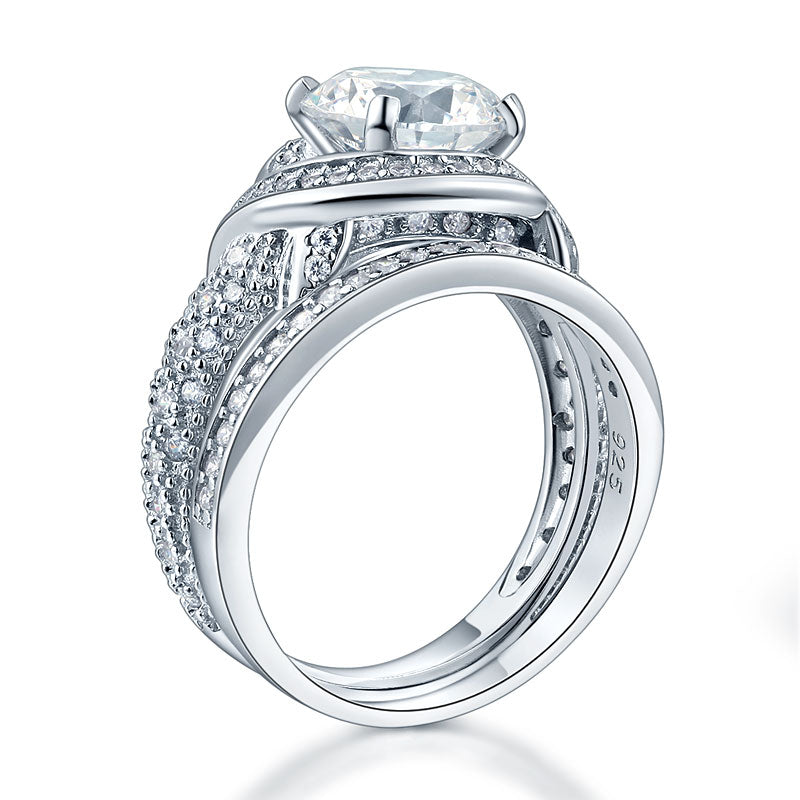 Parure de mariage en argent sterling avec diamants synthétiques Swirl Halo de 2 carats