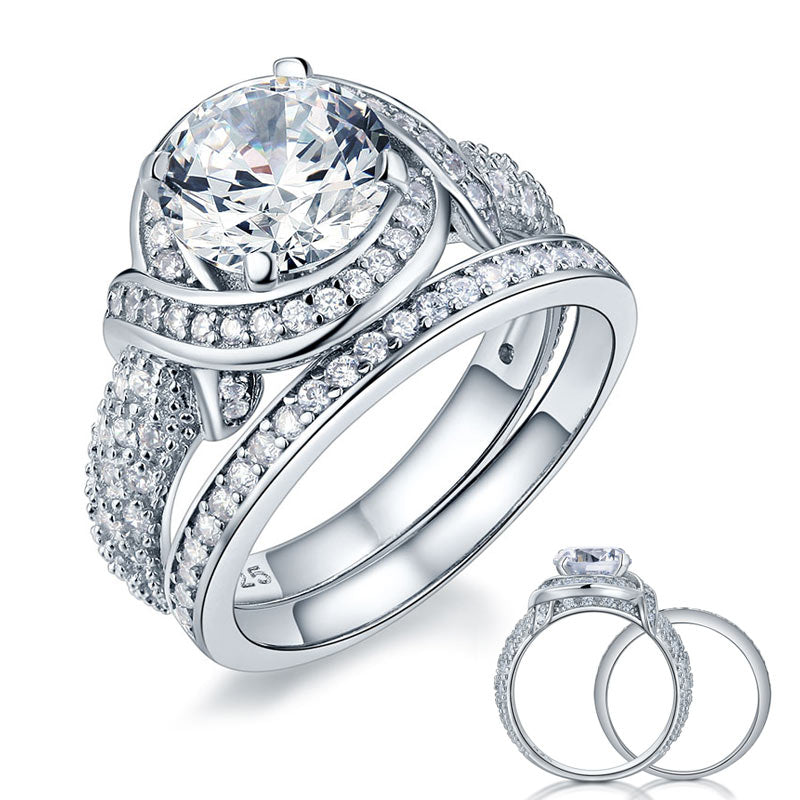 Parure de mariage en argent sterling avec diamants synthétiques Swirl Halo de 2 carats