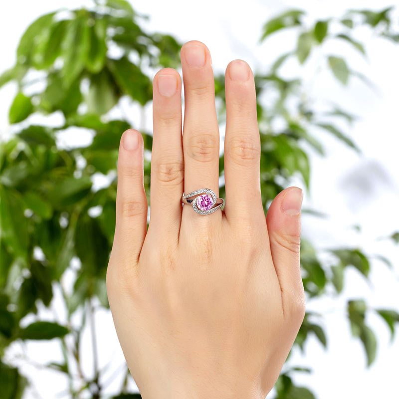 1.25 CT. Round Pink Simulated Diamond Twist Curl Ring in Sterling Silver