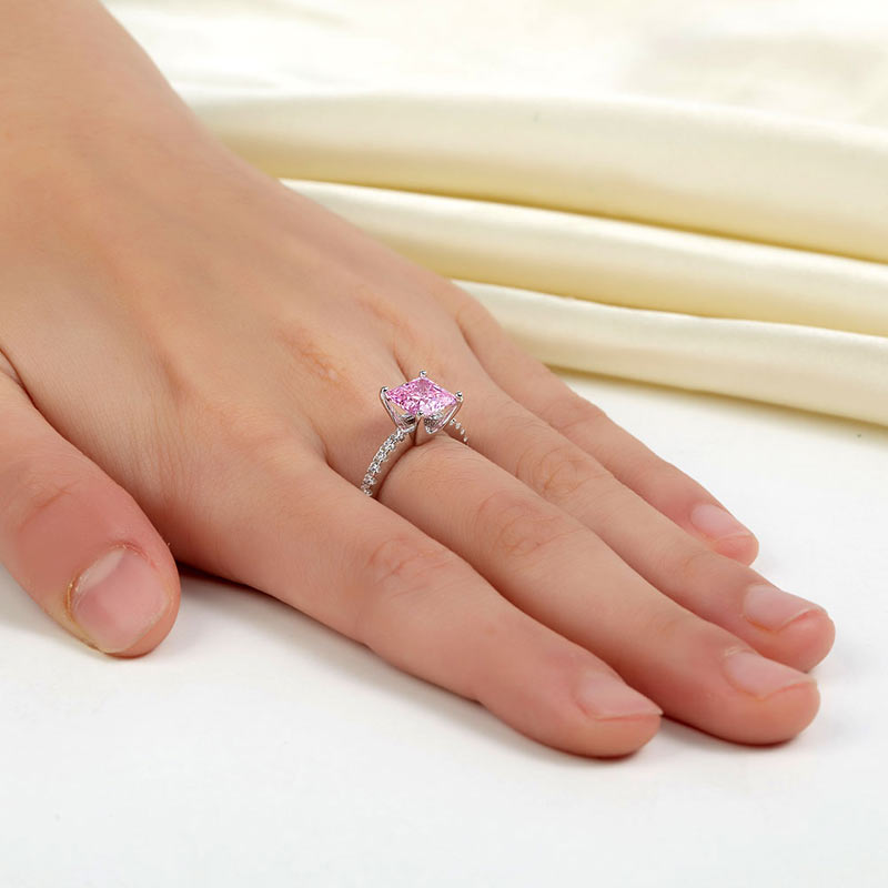 1.5 CT. Princess Cut Pink Simulated Diamond Ring in Sterling Silver