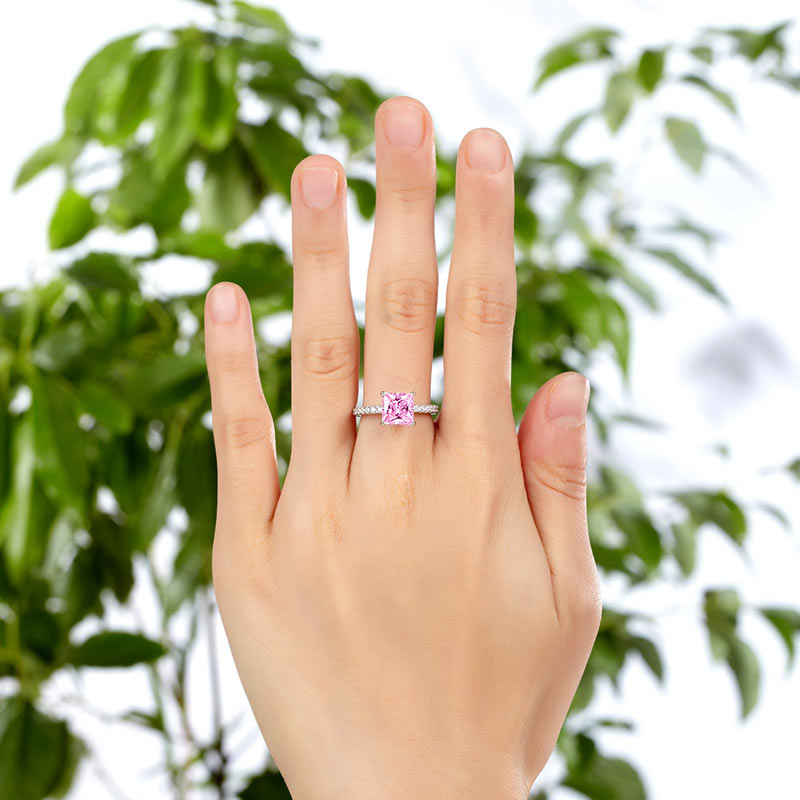 1.5 CT. Princess Cut Pink Simulated Diamond Ring in Sterling Silver