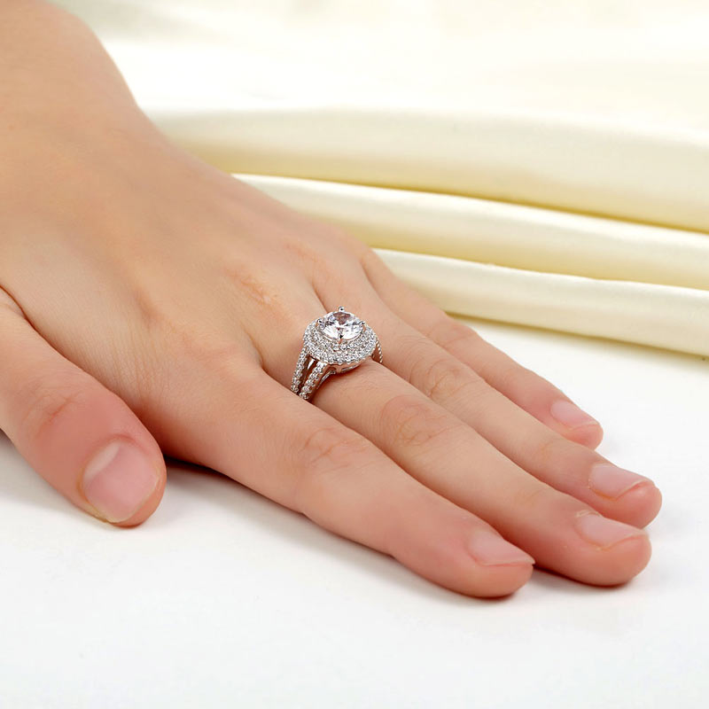 1.25 CT. Round Brilliant Cut Simulated Diamond Double Halo Ring in Sterling Silver