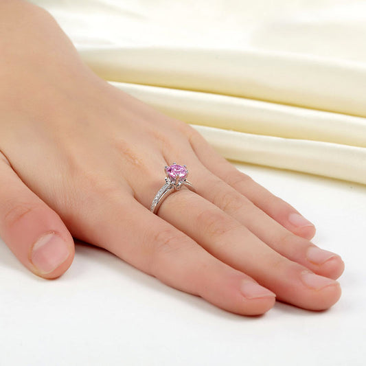 1.25 CT. Round Brilliant Cut Pink Simulated Diamond Ring in Sterling Silver