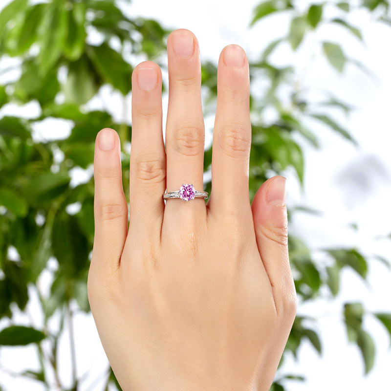 1.25 CT. Round Brilliant Cut Pink Simulated Diamond Ring in Sterling Silver
