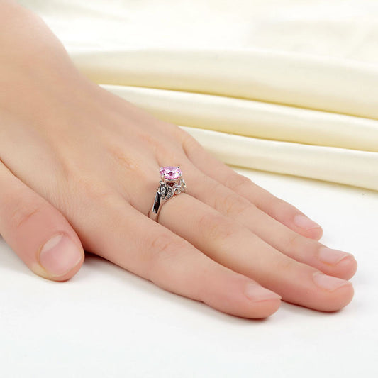 1.25 CT. Round Brilliant Cut Pink Simulated Diamond Flower Ring in Sterling Silver