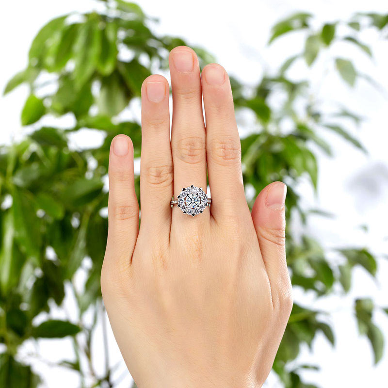 1 CT. Round Brilliant Cut Simulated Diamond Snowflake Halo Ring in Sterling Silver