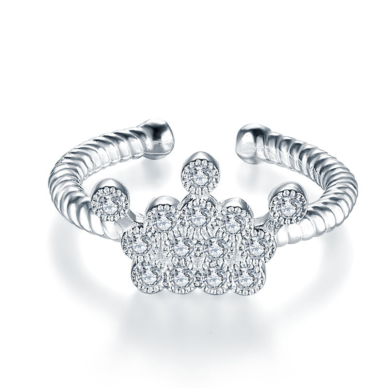 Anillo ajustable con corona de princesa en plata de ley para niñas