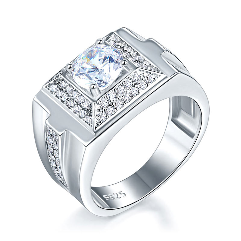 1 CT. Round Simulated Diamond Square Halo Ring in Sterling Silver For Men